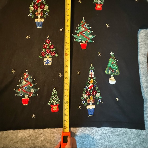 Vtg Christmas Sweater women's 2X Turtle Neck Embroidered Festive Trees Stars - Picture 9 of 11
